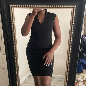 H&M Black fitted V-neck woven cap-sleeve dress